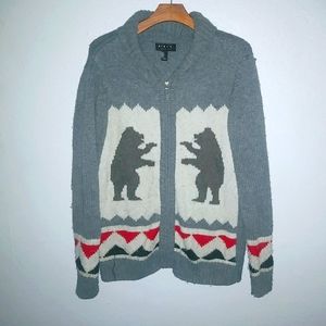 21 Men M Mens Standing Bears Woodsman Zip Front Sweater